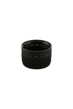 Black 28mm tamper evident cap for secure closure of larger bottles containing oils, liquids and formulations