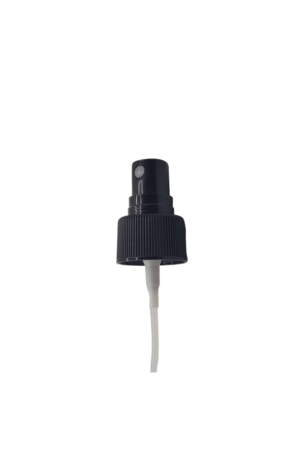 Black plastic atomizer spray top for fine mist application of perfumes, floral waters and cosmetic products