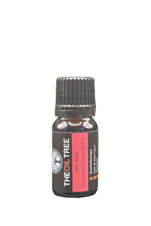 Pure geranium essential oil with sweet floral aroma for aromatherapy, natural perfumes and skincare products