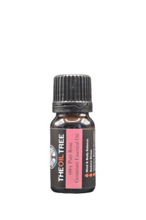 Pure rose geranium essential oil with sweet floral aroma for aromatherapy, skincare and natural perfume blends